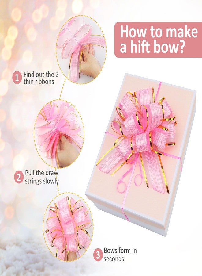 JOYIT 10 Pack Large Pull Bows 6 Inch - Big Pink Bows for Gift Wrapping, Ribbon Pull Bows for Mother's Day, Wedding Baskets Birthdays Gift - Image 3